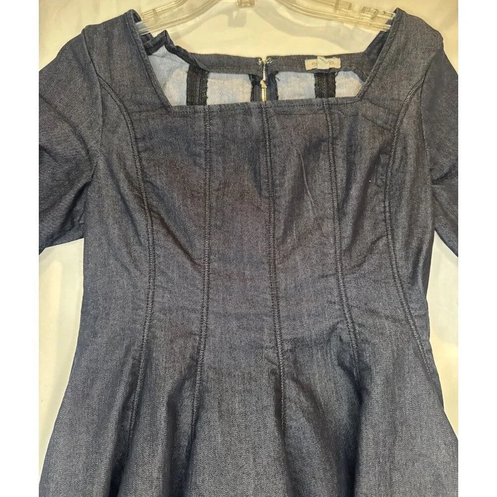 Anthropologie Pilcro Women’s Short Sleeve Square Neck Pleated Blue Denim Dress M - Picture 2 of 9